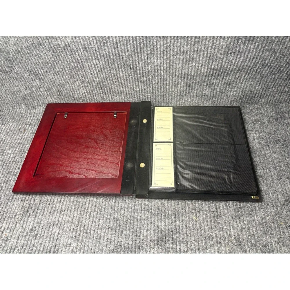 Vintage Bombay Wooden Photo Album Burgundy Gold Trim 5 Collage Cover 4x6